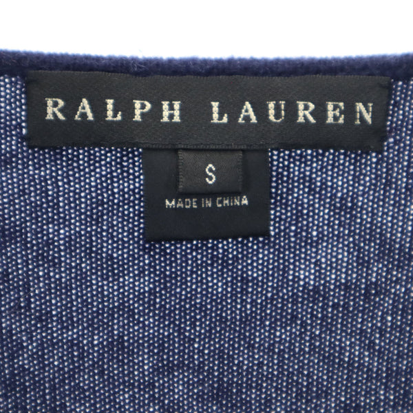 ラルフローレン カシミヤ100％ 7分袖 Vネック ニット ワンピース USA S ネイビー系 RALPH LAUREN レディース