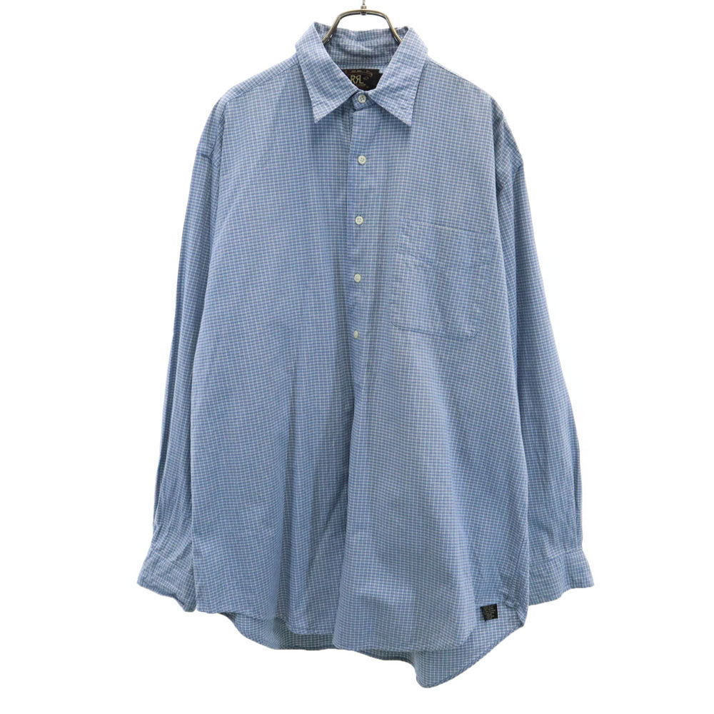 RRL 90s 初期タグ 赤3星 オールド チェック柄 長袖 ハーフボタン シャツ L ブルー系 ダブルアールエル RALPH LAUREN プルオーバー メンズ