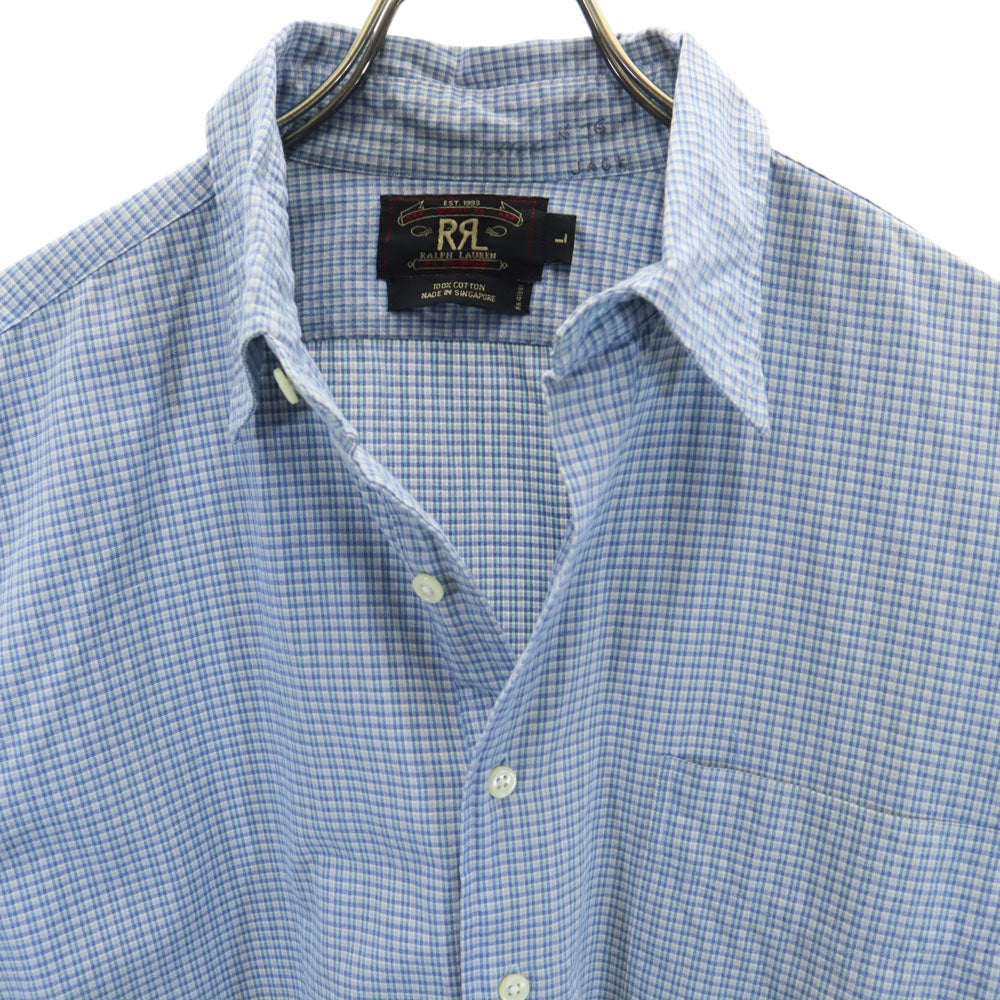 RRL 90s 初期タグ 赤3星 オールド チェック柄 長袖 ハーフボタン シャツ L ブルー系 ダブルアールエル RALPH LAUREN プルオーバー メンズ