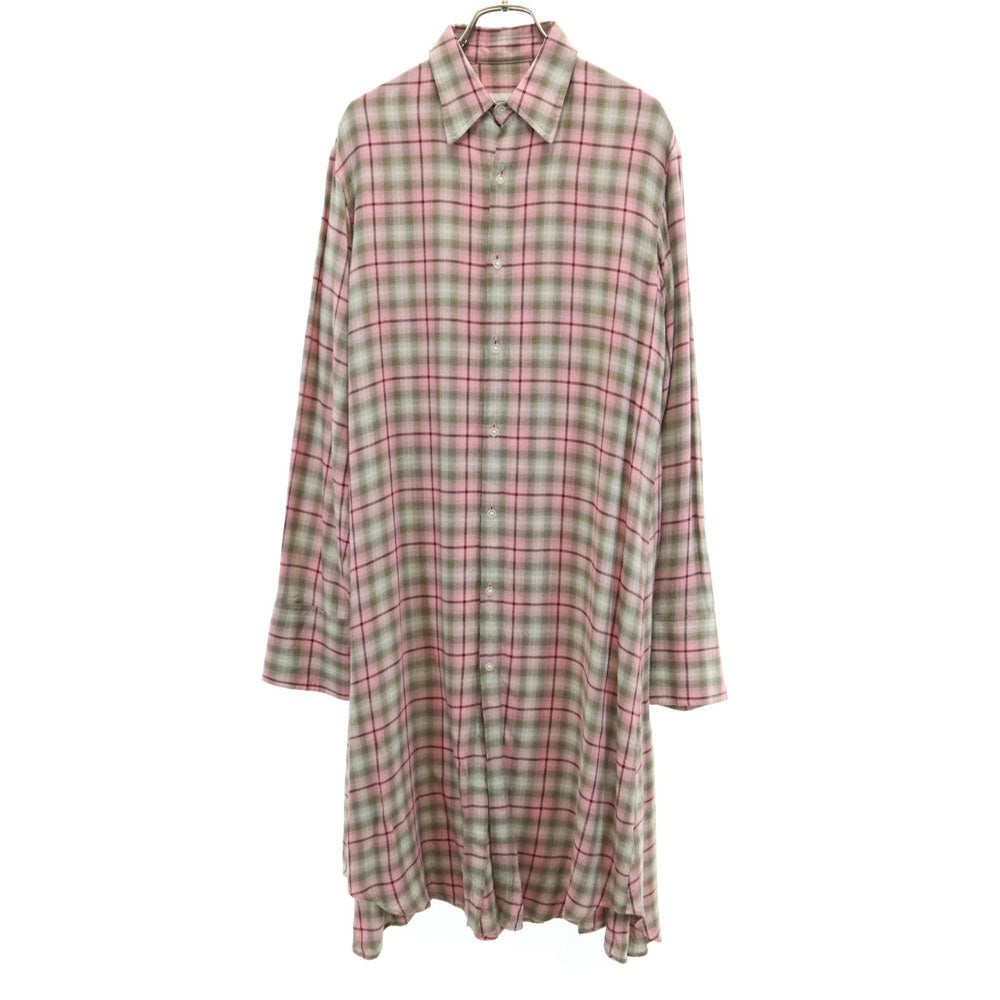 LAD MUSICIAN ラッドミュージシャン 日本製 チェック柄 長袖 ロングシャツ 42 レッド系 メンズ