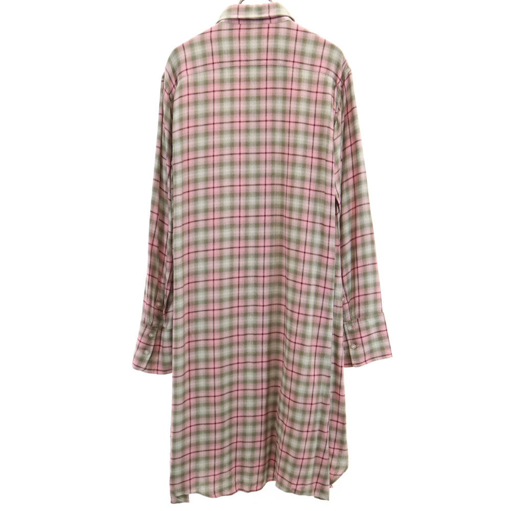 LAD MUSICIAN ラッドミュージシャン 日本製 チェック柄 長袖 ロングシャツ 42 レッド系 メンズ