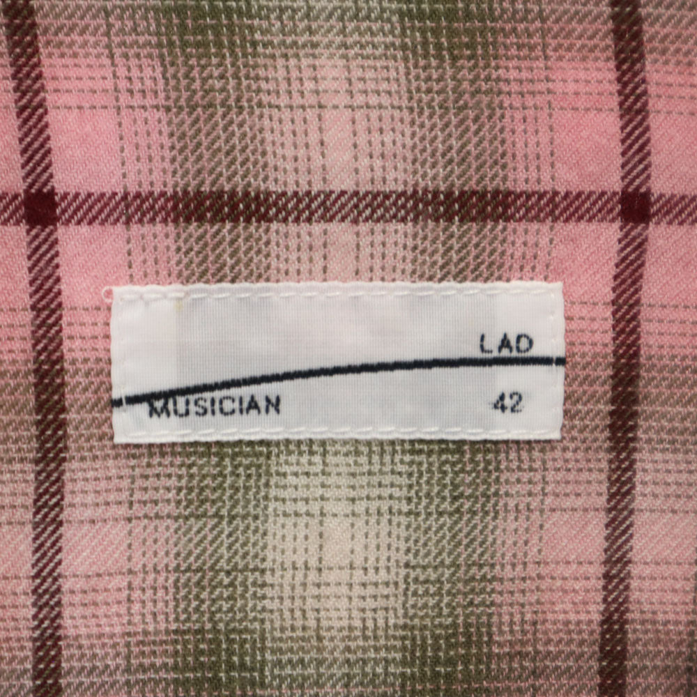 LAD MUSICIAN ラッドミュージシャン 日本製 チェック柄 長袖 ロングシャツ 42 レッド系 メンズ