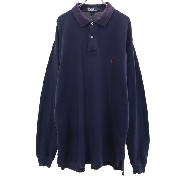 ポロバイラルフローレン 長袖 ポロ ワンピース L ネイビー Polo by Ralph Lauren 鹿の子 レディース