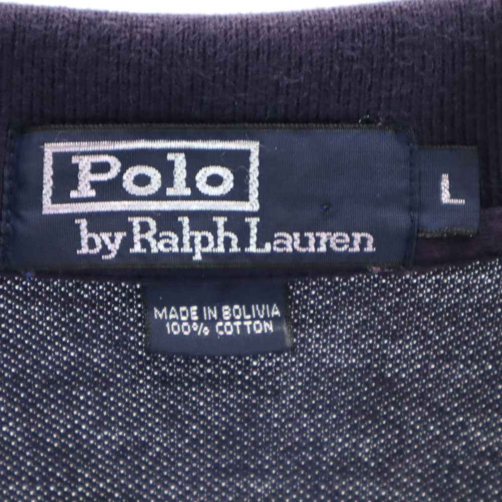 ポロバイラルフローレン 長袖 ポロ ワンピース L ネイビー Polo by Ralph Lauren 鹿の子 レディース