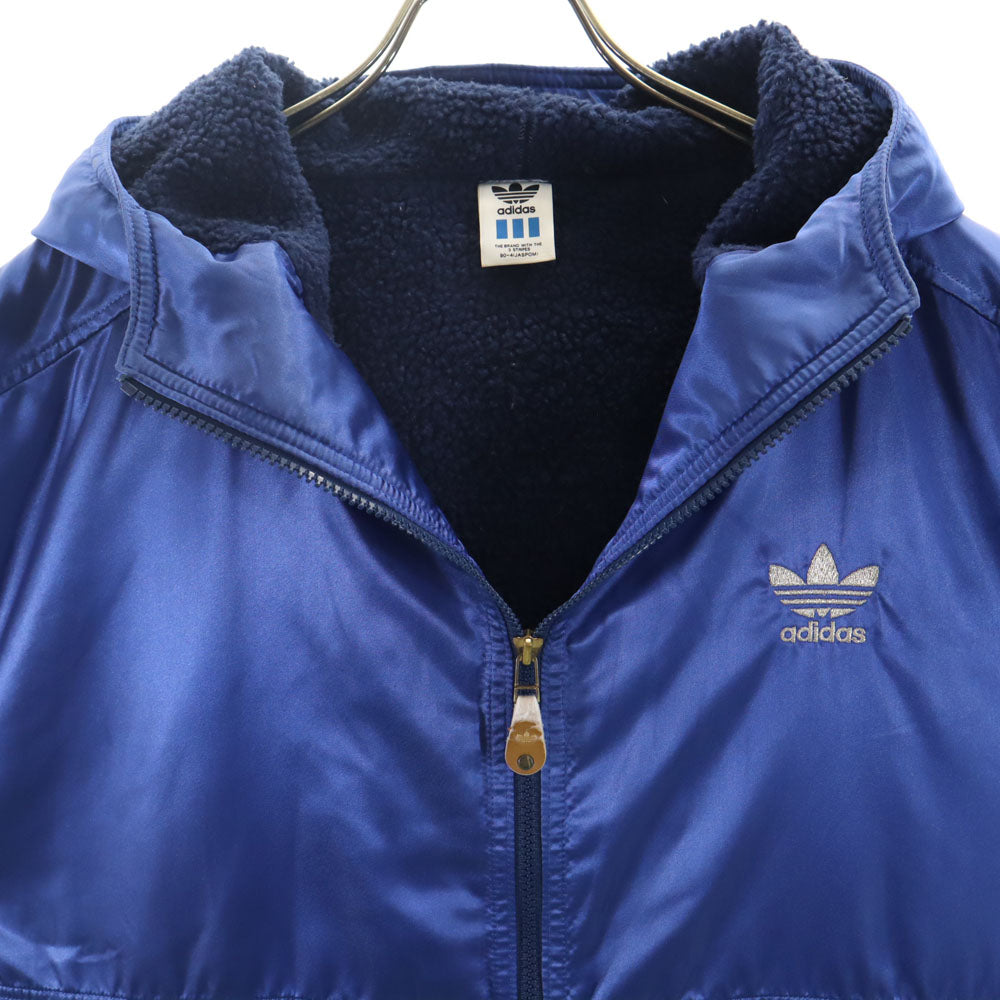 adidas アディダス 80s デサント製 ヴィンテージ トレフォイルロゴ ベンチコート M ブルー 裏ボア メンズ