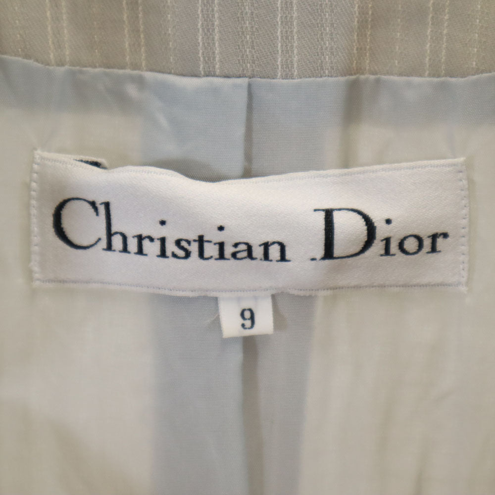 クリスチャンディオール 90s オールド ストライプ柄 長袖 フルジップ ワンピース 9 グレー Christian Dior レディース