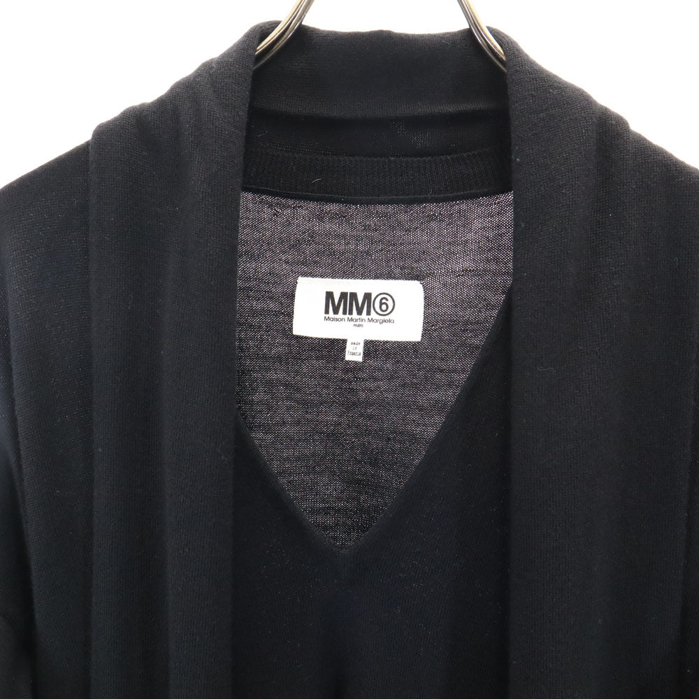 エムエムシックス メゾンマルタンマルジェラ 長袖 Vネック ニット ワンピース S ブラック レディース
