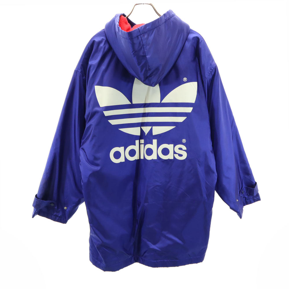 adidas アディダス 80s デサント 日本製 ヴィンテージ トレフォイルロゴプリント ベンチコート L ブルー 裏ボア メンズ