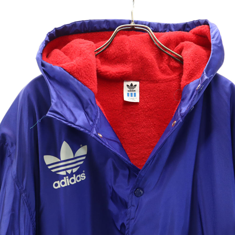 adidas アディダス 80s デサント 日本製 ヴィンテージ トレフォイルロゴプリント ベンチコート L ブルー 裏ボア メンズ