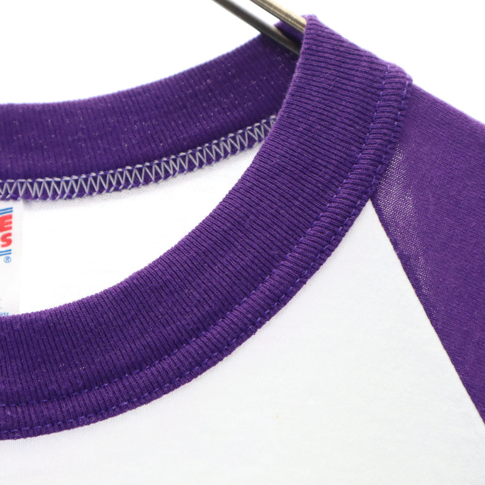 ソフィーシャツ 90s USA製 オールド 7分袖 ラグラン Tシャツ XL 白×パープル SOFFE SHIRTS ロンT メンズ