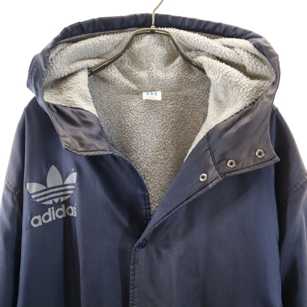 adidas アディダス 80s デサント 日本製 ヴィンテージ トレフォイルロゴプリント ベンチコート L ネイビー 裏ボア メンズ