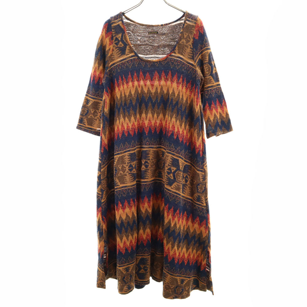 KAPITAL キャピタル 日本製 総柄 5分袖 ニット ロングワンピース XS レディース