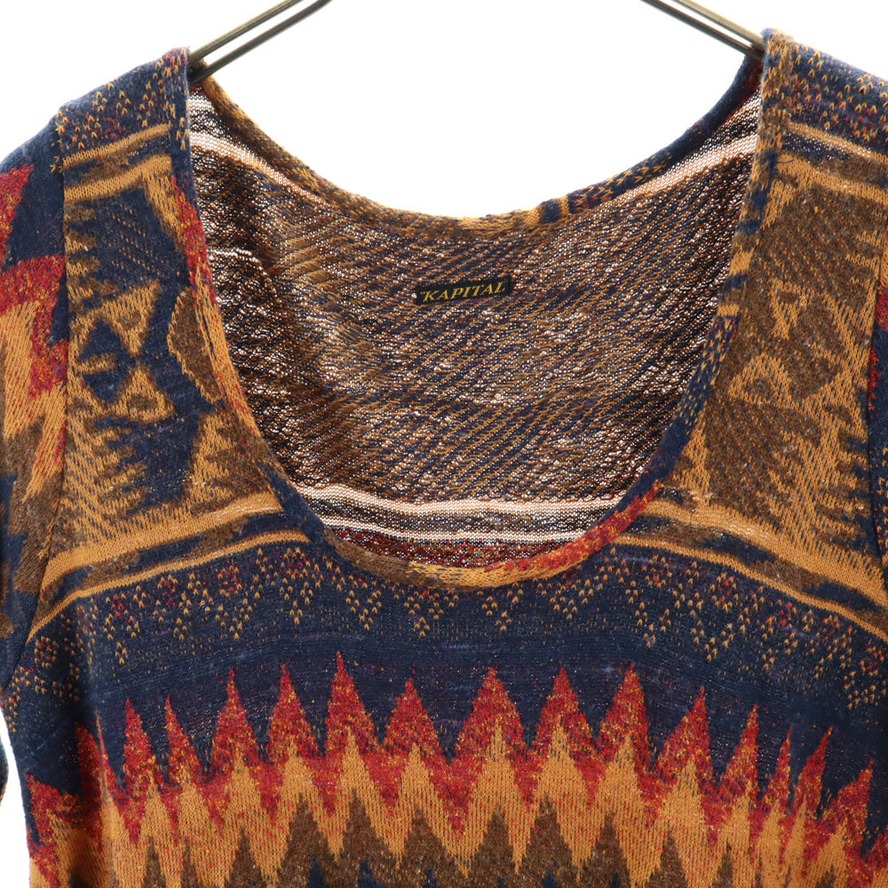 KAPITAL キャピタル 日本製 総柄 5分袖 ニット ロングワンピース XS レディース