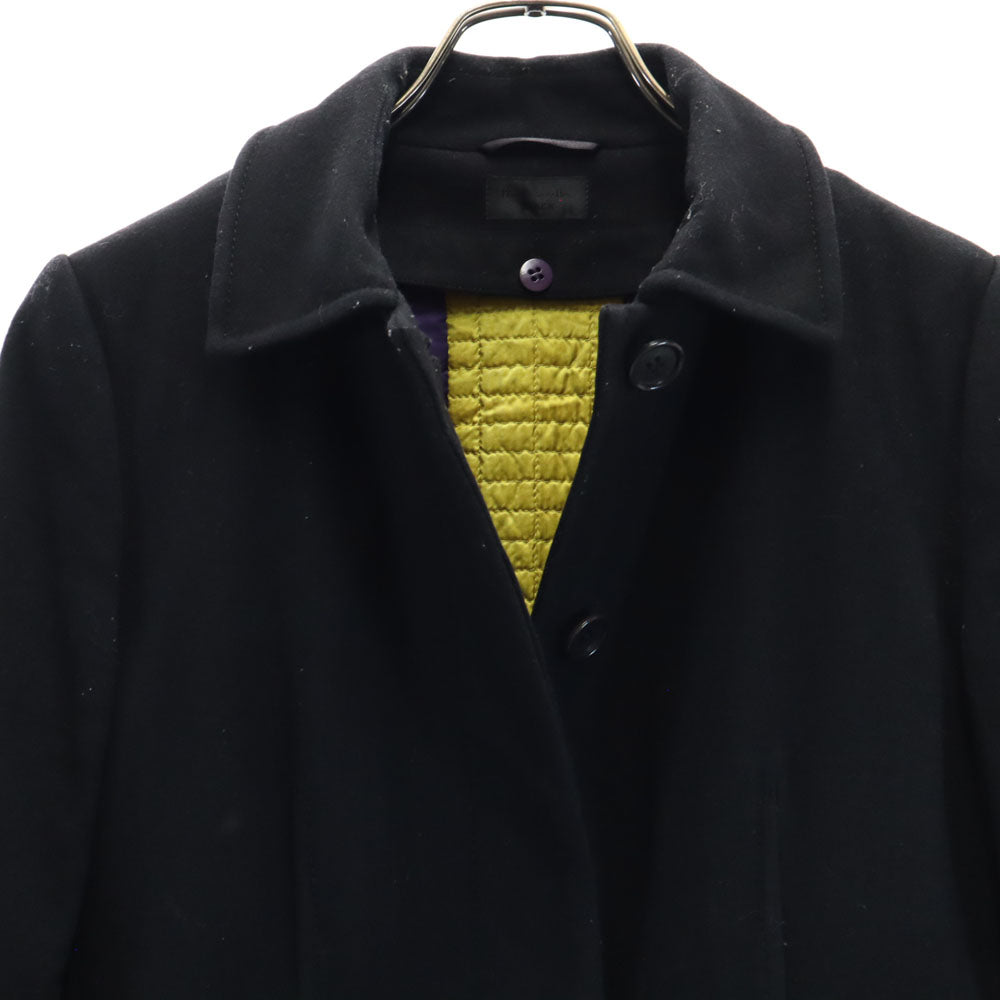 Paul Smith BLACK ポールスミス ブラック フラノウール ステンカラーコート 40 ブラック 中綿ライナー付き レディース