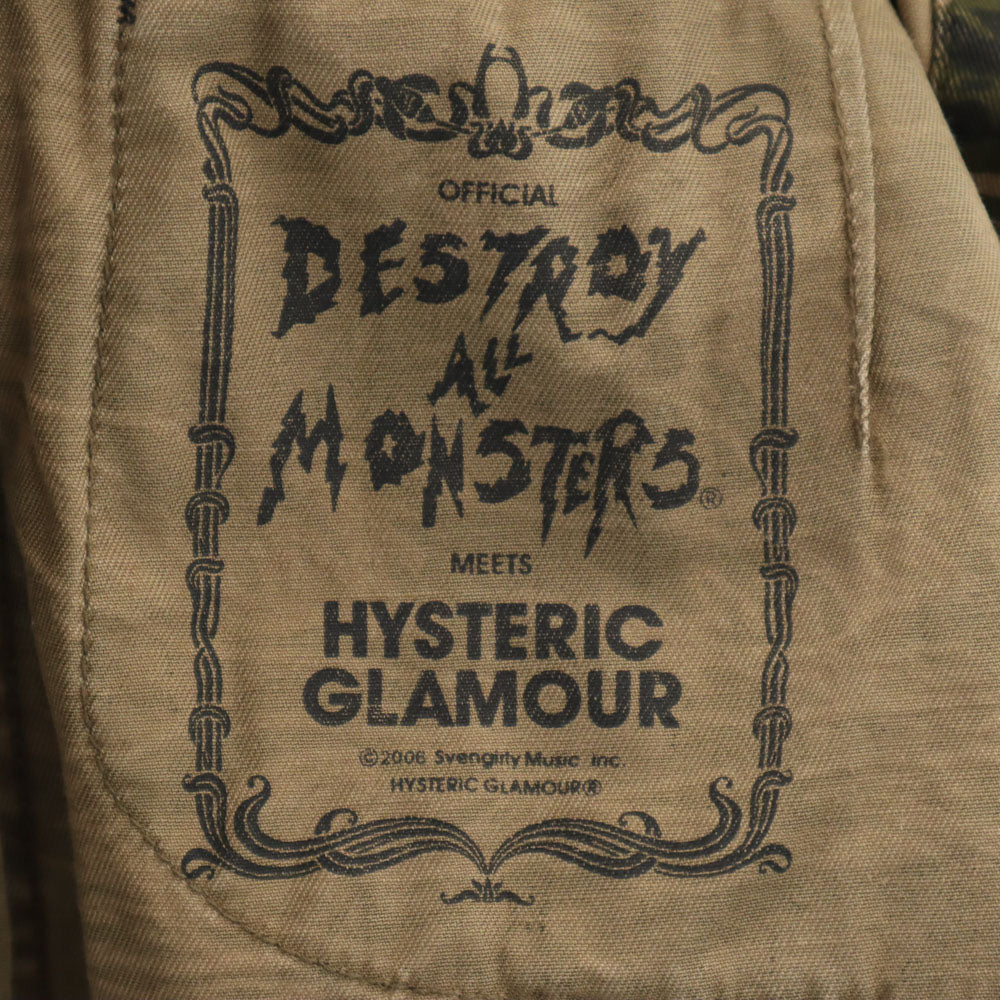 HYSTERIC ヒステリック デストロイ・オール・モンスターズ コラボ カモフラ柄 バックプリント 長袖 ミリタリー ワンピース FREE カーキ x DESTROY ALL MONSTERS 迷彩 レディース