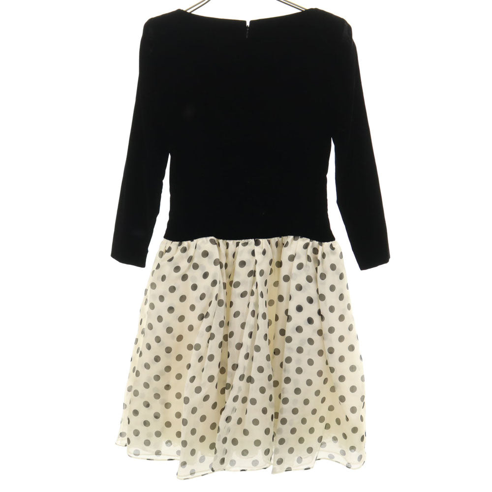 FOXEY フォクシー 日本製 長袖 ドッキング ワンピース 38 黒×白 バックジップ レディース