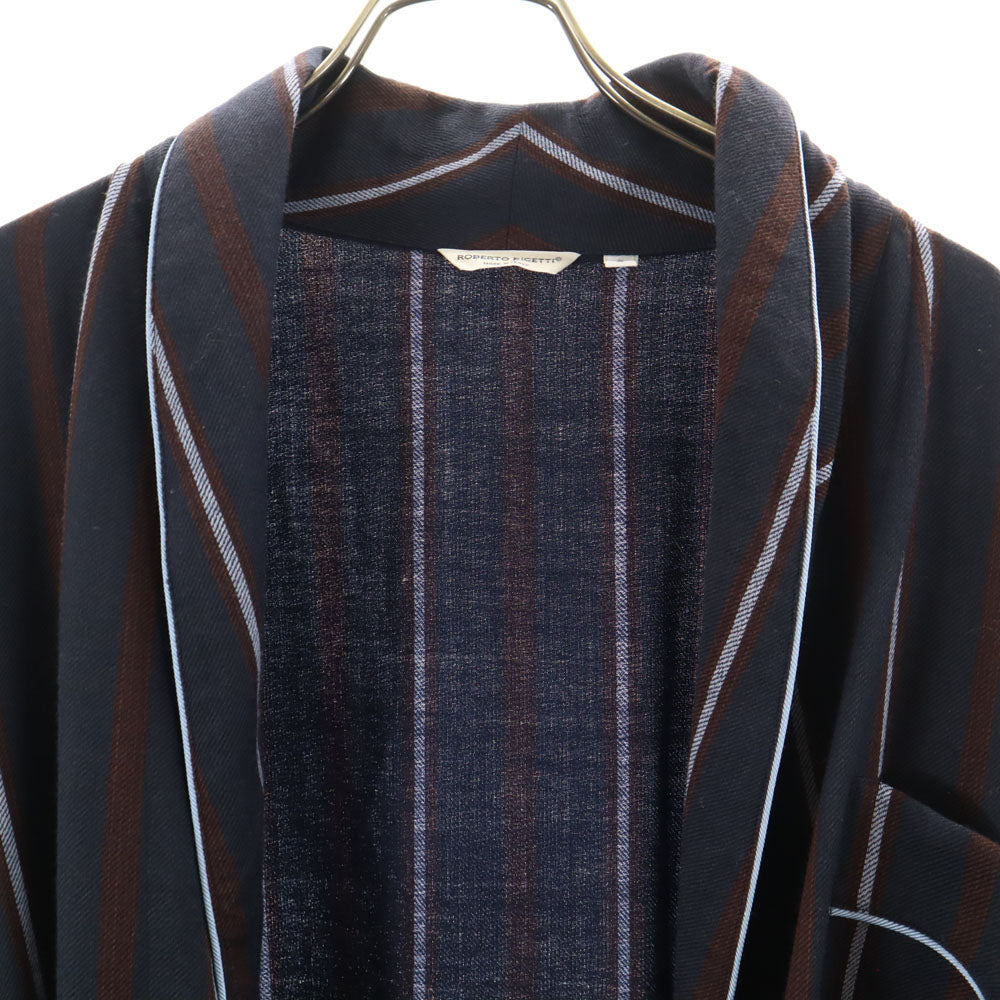 ロベルトリチェッティ イタリア製 ストライプ柄 ガウンコート L ネイビー ルームウェア メンズ