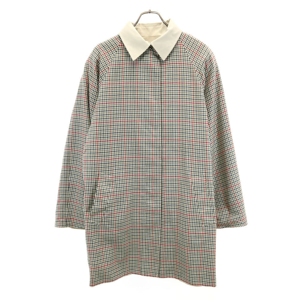 Aquascutum アクアスキュータム 70s イングランド製 ヴィンテージ チェック柄 リバーシブル ステンカラーコート 12 ベージュ 他 レディース
