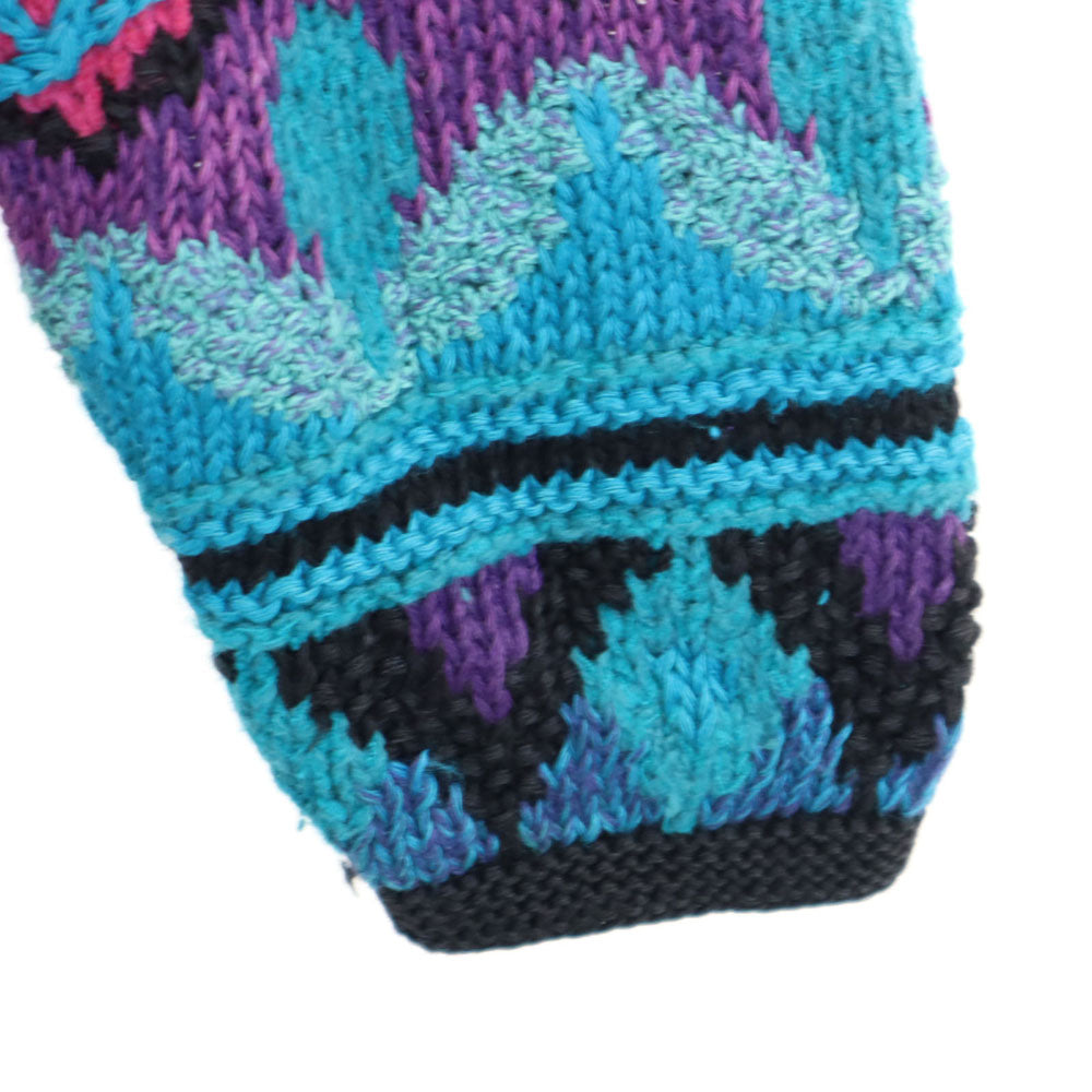 SEGRETS SUN PRINTS 90s リネンブレンド オールド 総柄 長袖 チュニック丈 セーター L ブルー系 ニット レディース