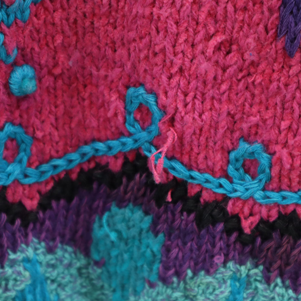 SEGRETS SUN PRINTS 90s リネンブレンド オールド 総柄 長袖 チュニック丈 セーター L ブルー系 ニット レディース