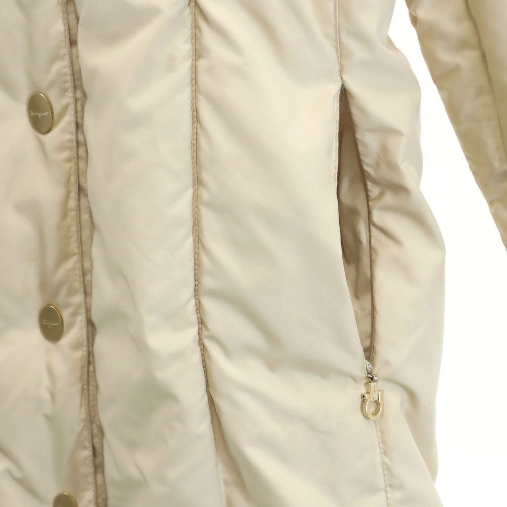 Salvatore Ferragamo サルヴァトーレフェラガモ 90s イタリア製 オールド ラビットファー付き 中綿コート 42 ベージュ レディース