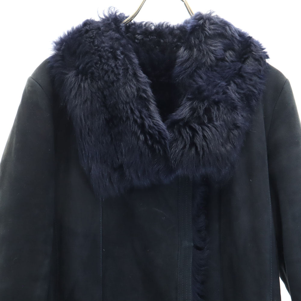 ムーンバット イタリア製 シャーリング加工 ムートンコート 46 チャコールネイビー レディース