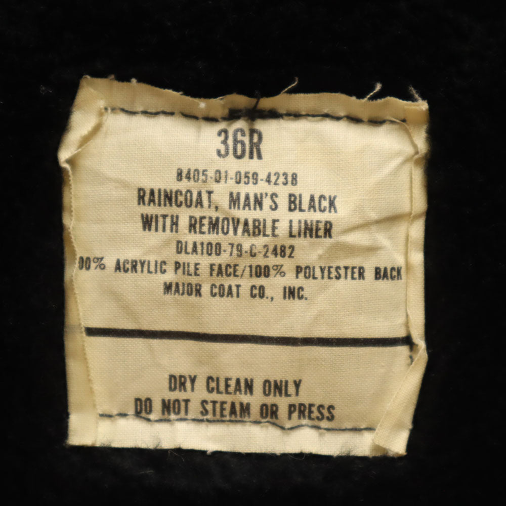 US NAVY アメリカ海軍 70s ヴィンテージ DLA ステンカラーコート 36R ブラック オールウェザーコート ミリタリー ボアライナー付き メンズ
