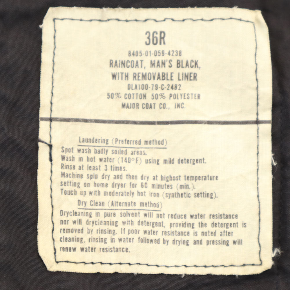 US NAVY アメリカ海軍 70s ヴィンテージ DLA ステンカラーコート 36R ブラック オールウェザーコート ミリタリー ボアライナー付き メンズ