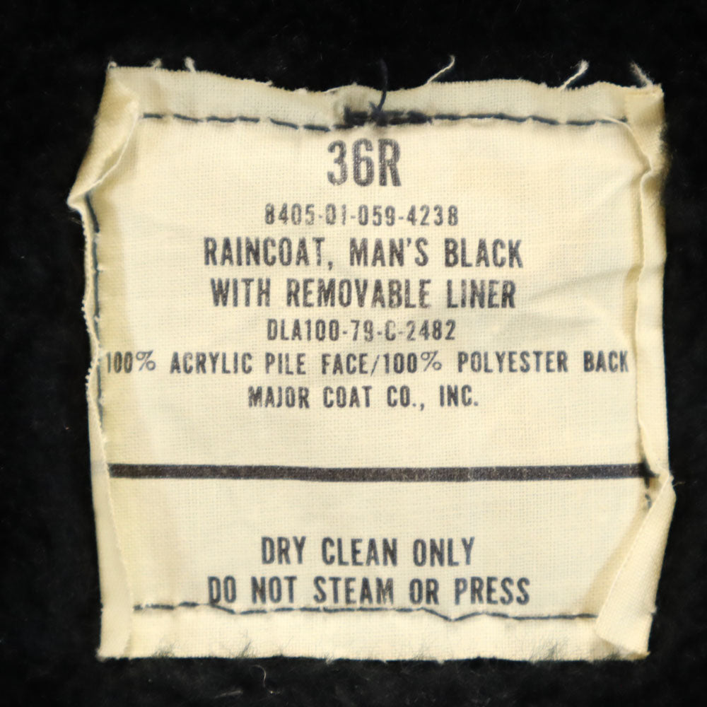 US NAVY アメリカ海軍 70s ヴィンテージ DLA ステンカラーコート 36R ブラック オールウェザーコート ミリタリー ボアライナー付き メンズ