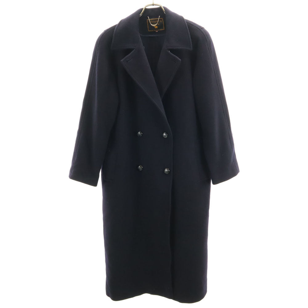 ハナムラ カシミヤブレンド ダブルブレスト メルトン コート 11R ネイビー レディース
