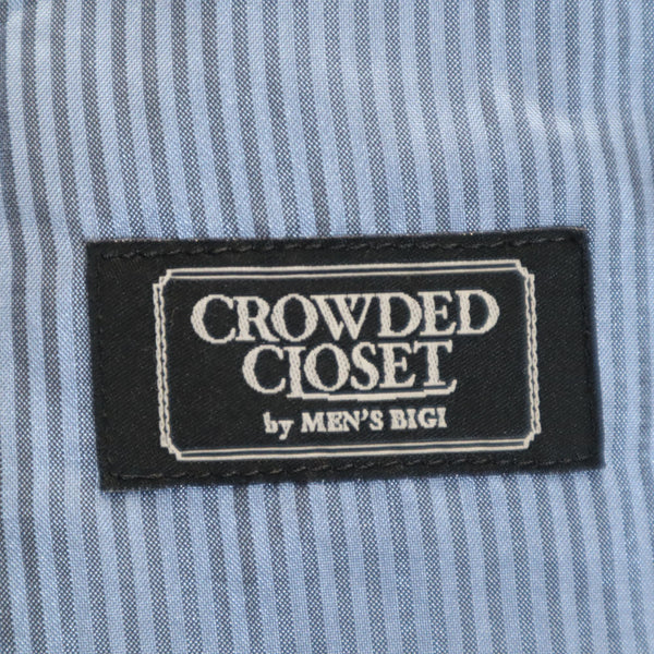 美品 クラウデッドクローゼット メンズビギ ウールブレンド ストライプ柄 アルスター コート 2 ネイビー CROWDED CLOSET MEN'S BIGI ダブルブレスト メンズ