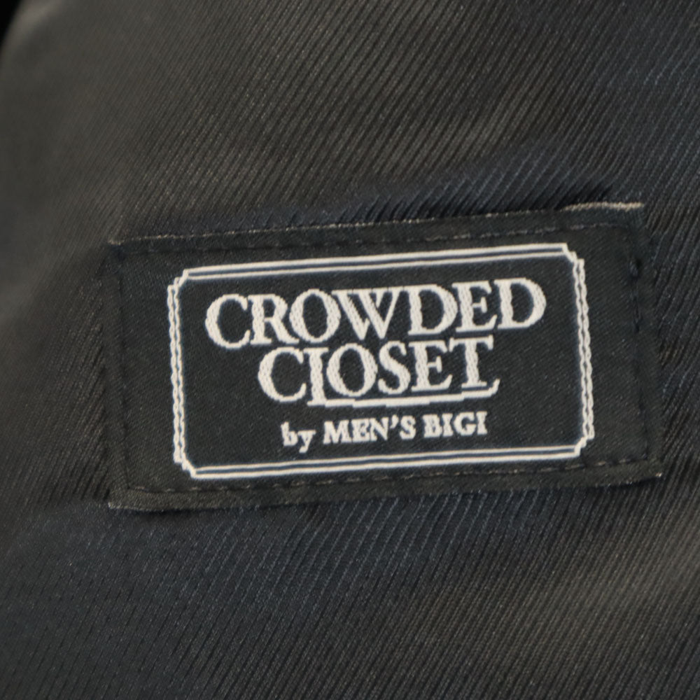 美品 クラウデッドクローゼット メンズビギ ストライプ柄 アルスター コート 3 ブラック CROWDED CLOSET MEN'S BIGI ダブルブレスト メンズ