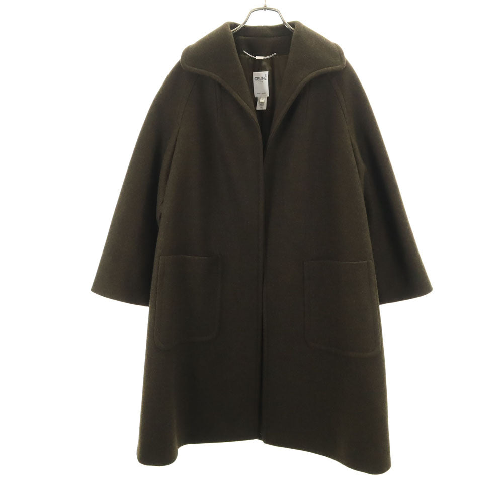 CELINE セリーヌ フランス製 カシミヤブレンド メルトン コート 40 カーキ レディース