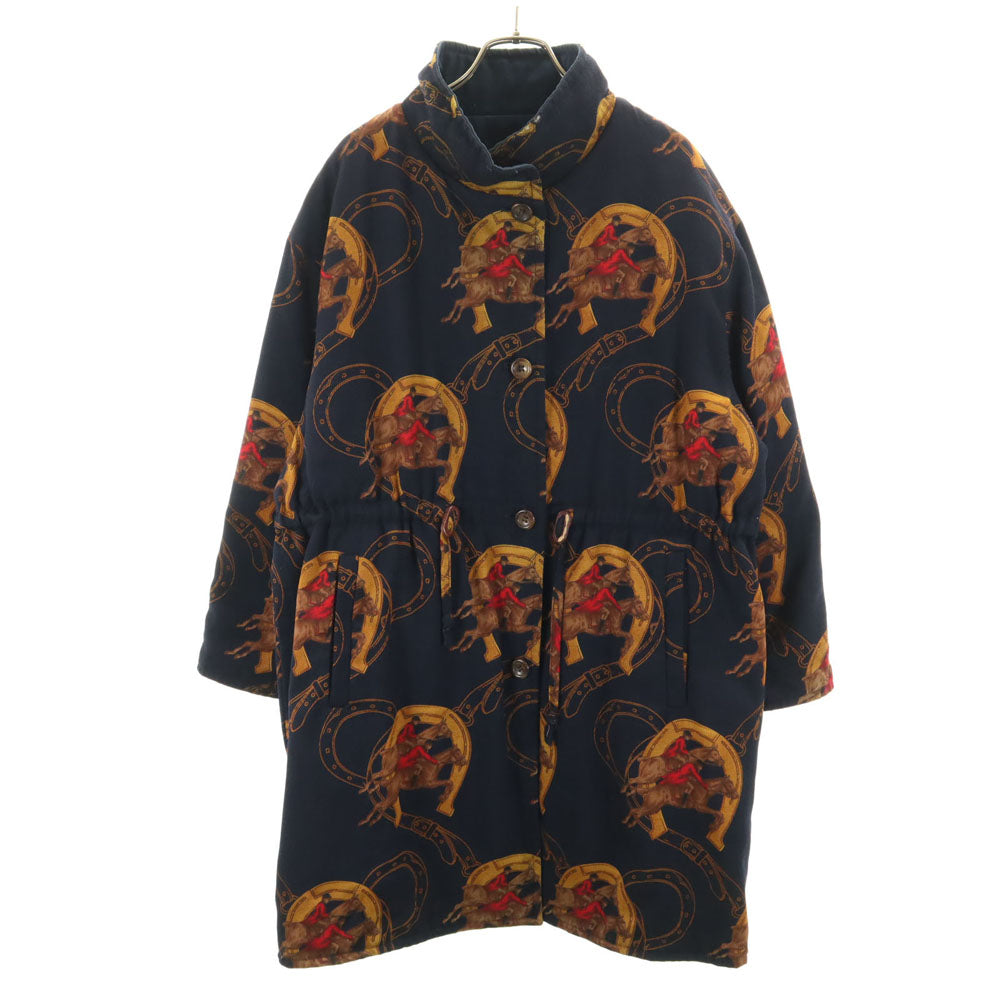 Herno ヘルノ 80s 90s イタリア製 オールド ホース柄 リバーシブル コート 42 ネイビー 馬蹄 レディース