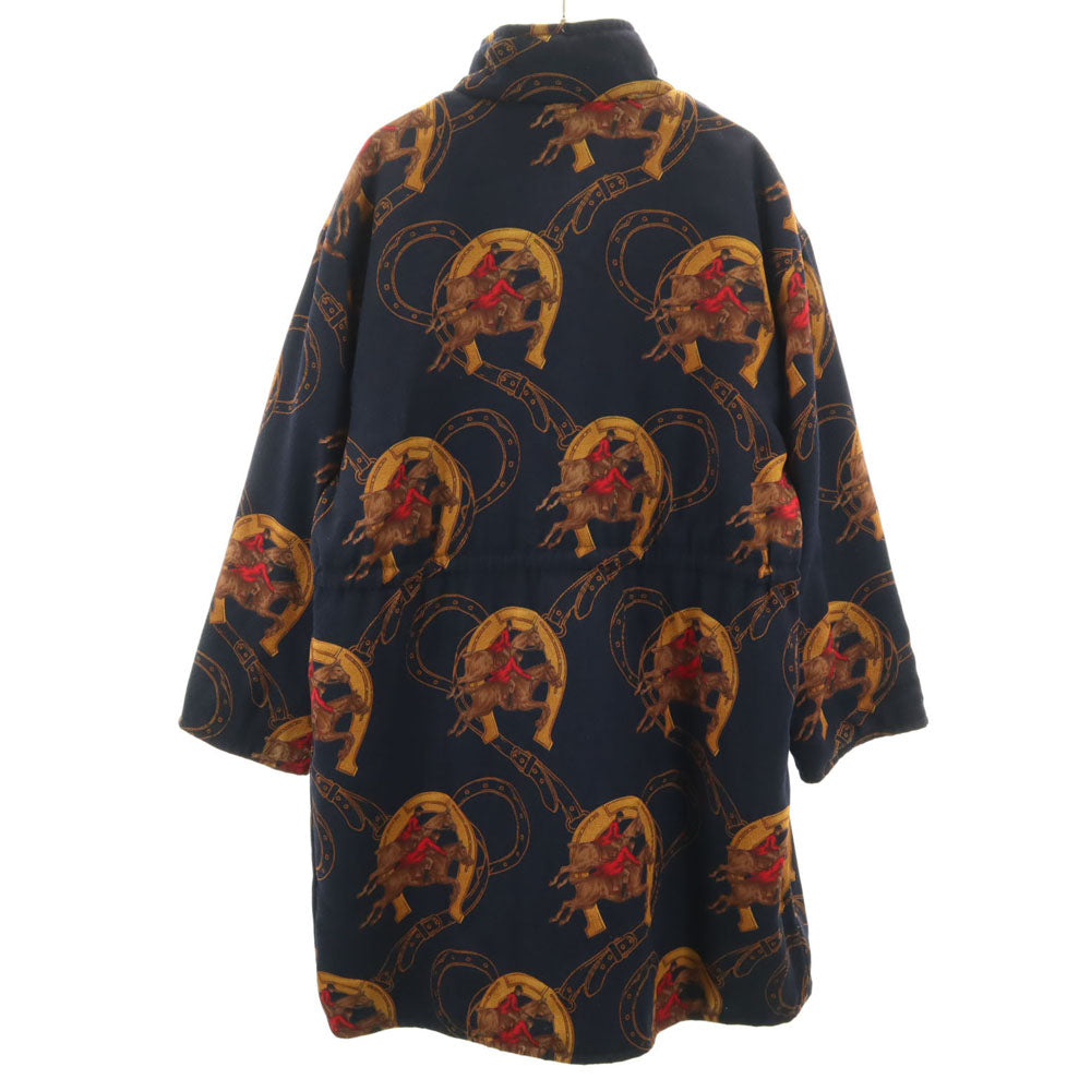 Herno ヘルノ 80s 90s イタリア製 オールド ホース柄 リバーシブル コート 42 ネイビー 馬蹄 レディース