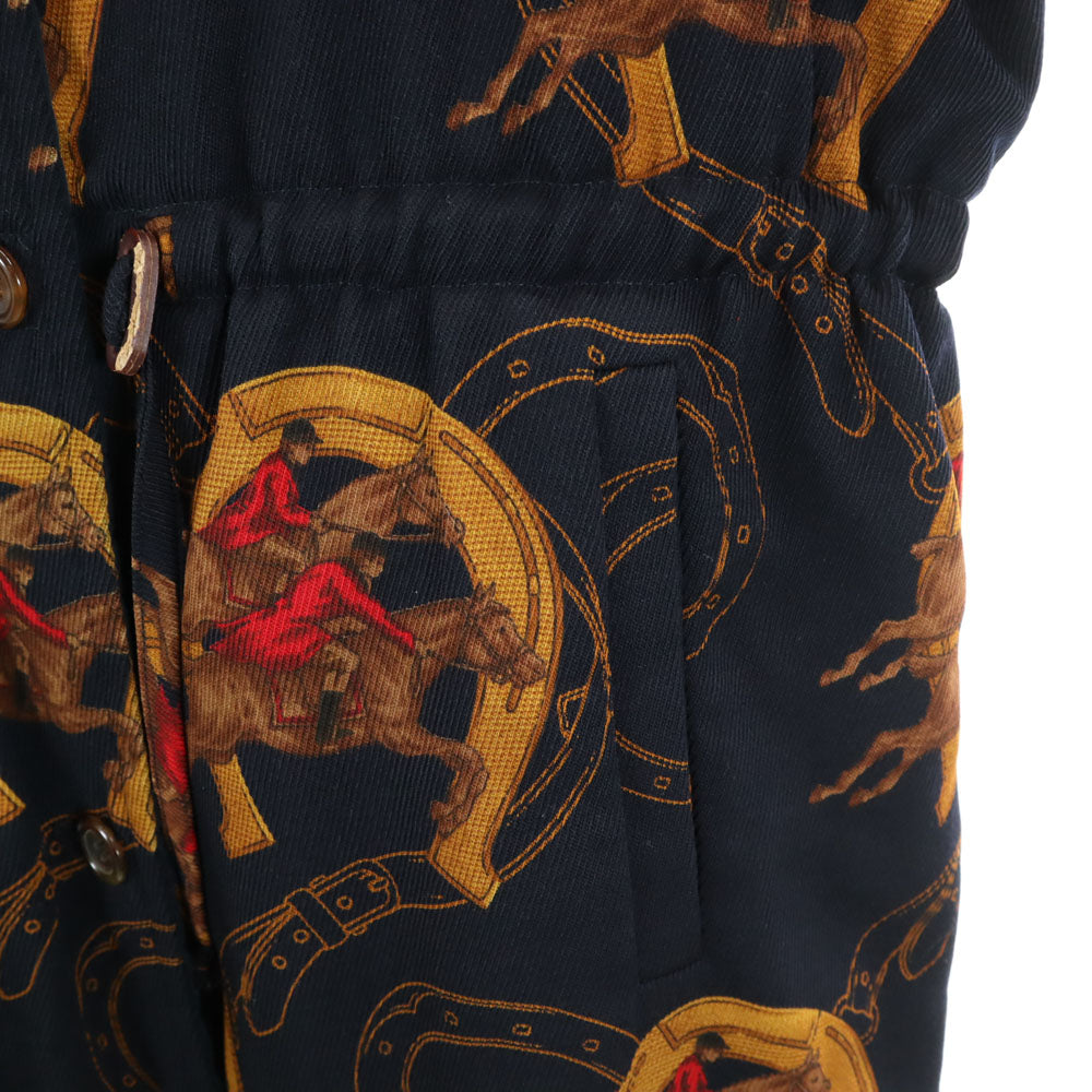 Herno ヘルノ 80s 90s イタリア製 オールド ホース柄 リバーシブル コート 42 ネイビー 馬蹄 レディース