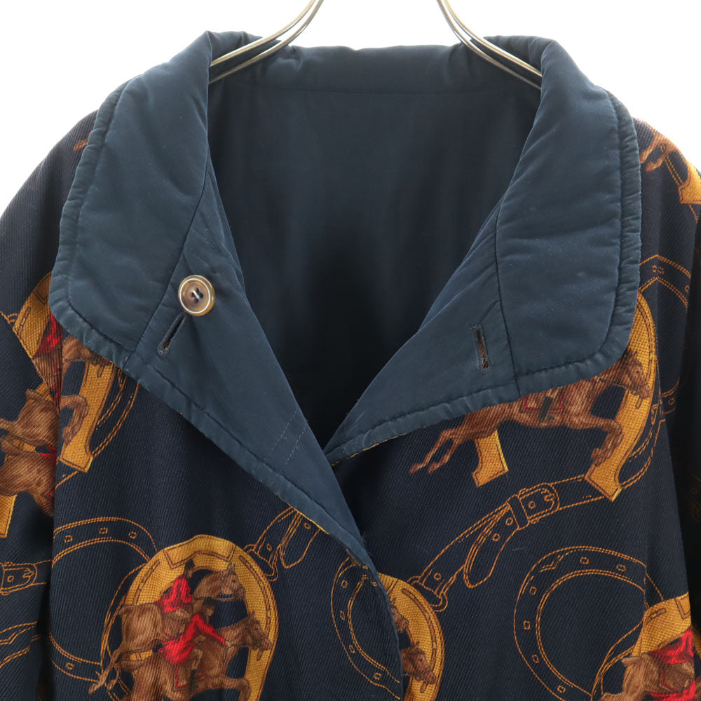 Herno ヘルノ 80s 90s イタリア製 オールド ホース柄 リバーシブル コート 42 ネイビー 馬蹄 レディース