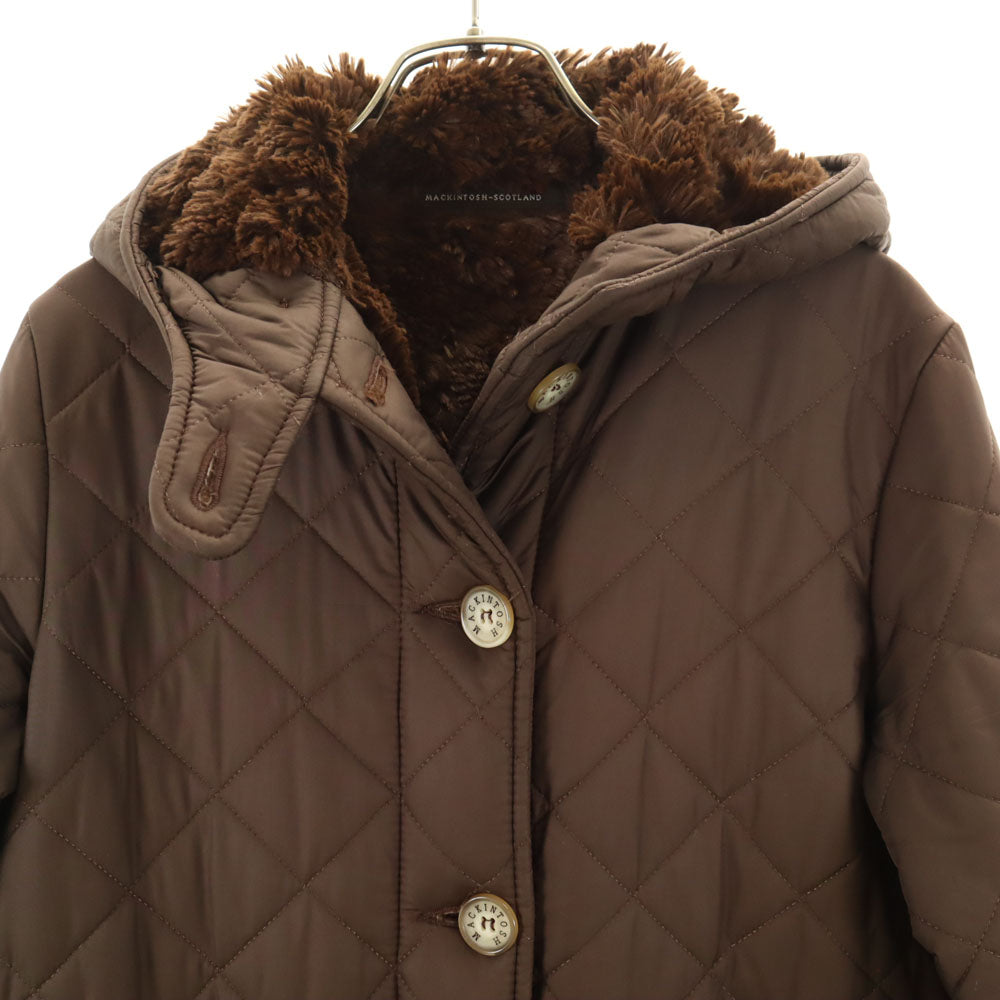 Mackintosh マッキントッシュ スコットランド製 キルティングコート 36 ブラウン 裏フェイクファー 中綿入り レディース