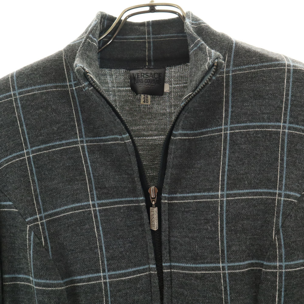 VERSACE ヴェルサーチ ジーンズクチュール ウールブレンド チェック柄 長袖 ワンピース 26/40 グレー JEANS COUTURE レディース