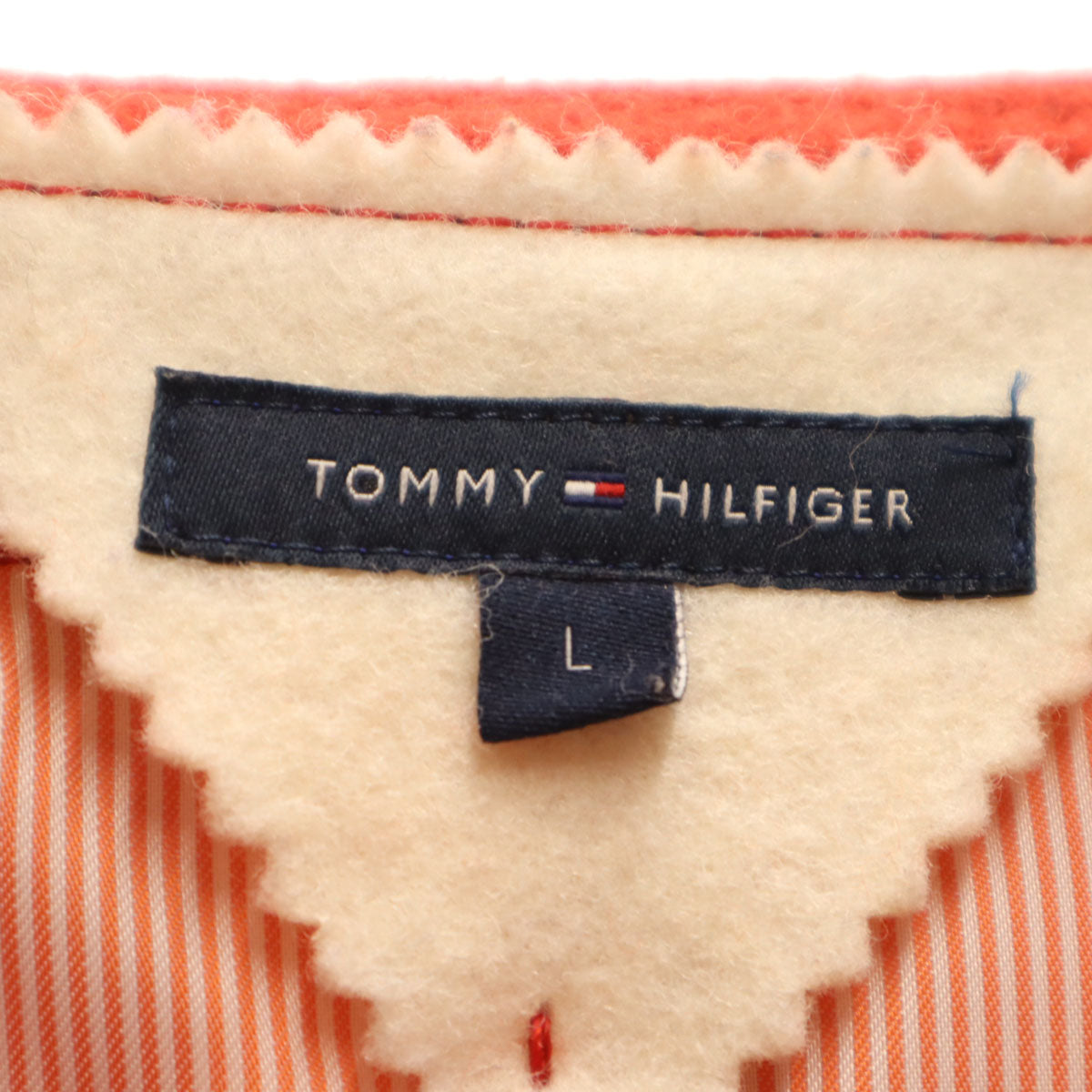 TOMMY HILFIGER トミーヒルフィガー ノーカラーコート L 朱色 レディース