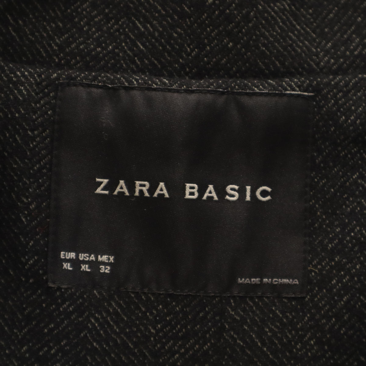 未使用 ZARA BASIC ザラベーシック ヘリンボーン柄 ステンカラーコート XL ブラック系 レディース