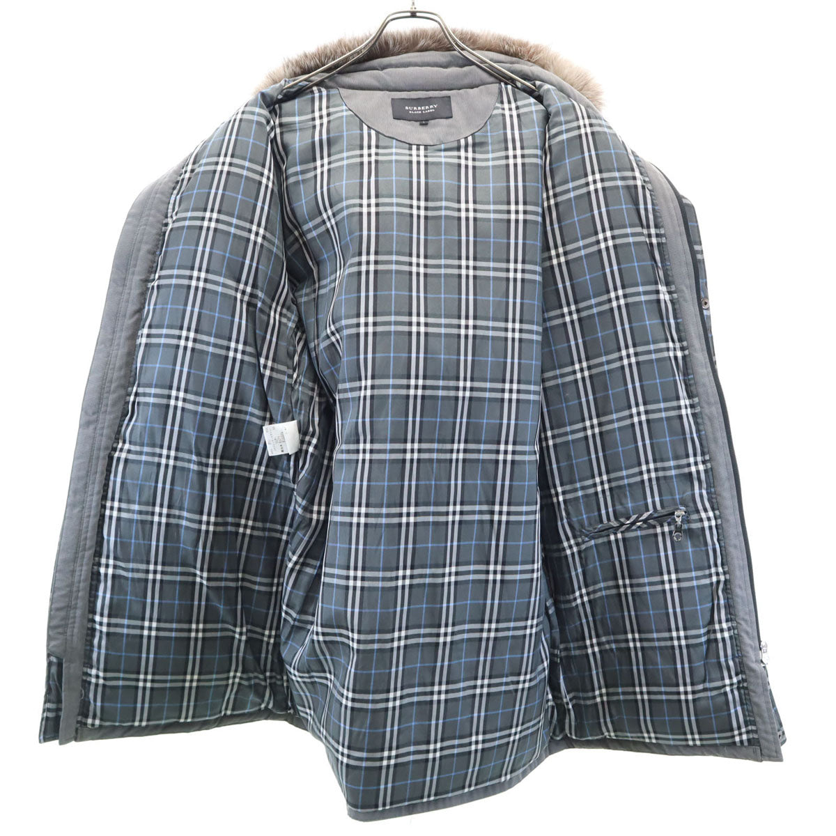 BURBERRY BLACK LABEL バーバリーブラックレーベル ダウンコート L グレー 三陽商会 フォックスファー付き メンズ
