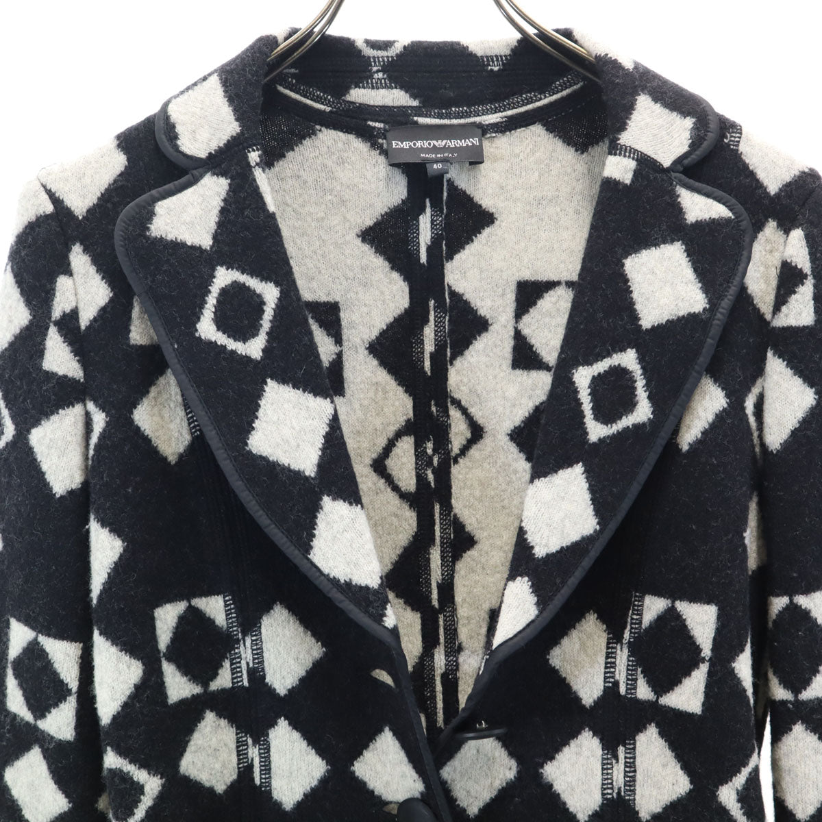 Emporio Armani エンポリオアルマーニ イタリア製 総柄 ニット チェスターコート 40 ブラック レディース