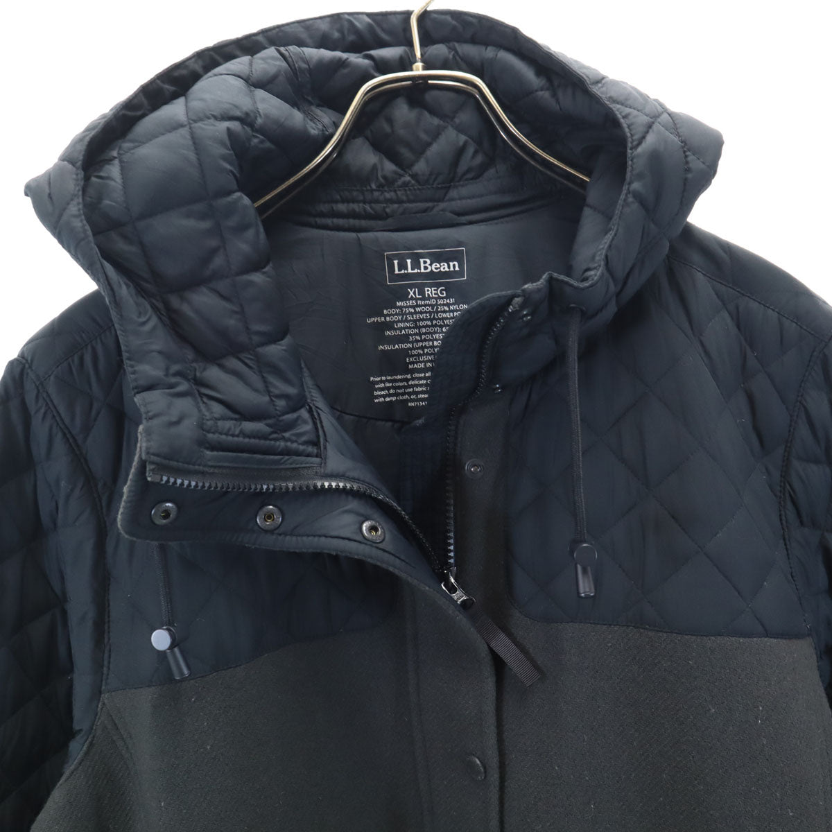 L.L.Bean エルエルビーン キルティング切替 フーデッド コート XL チャコールグレー アウトドア レディース