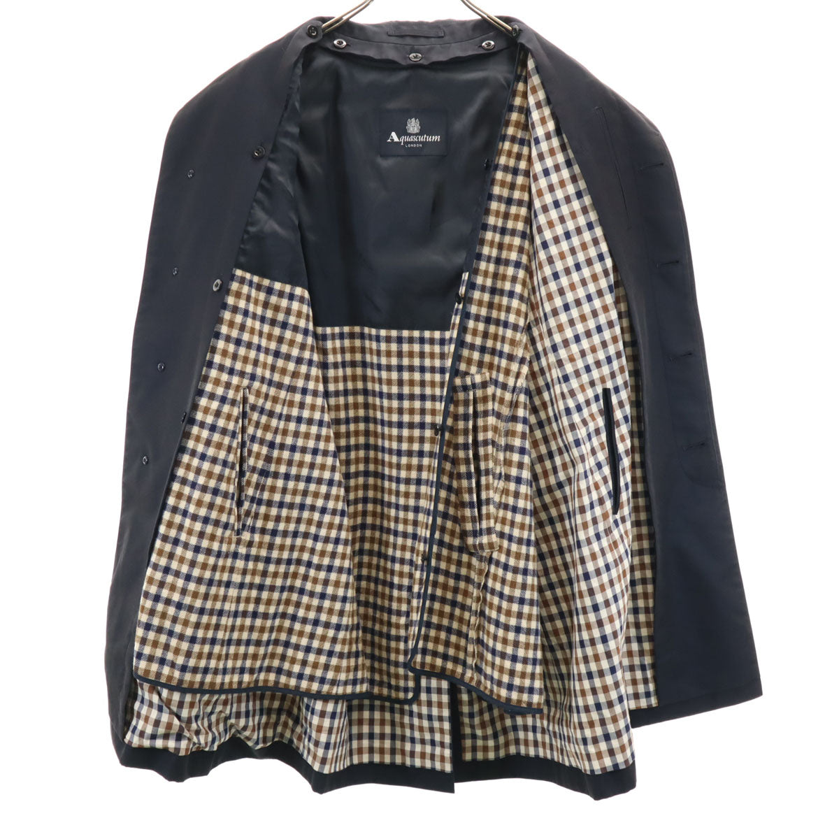 アクアスキュータム ロンドン 日本製 ステンカラーコート 38 ネイビー ライナー付き メンズ