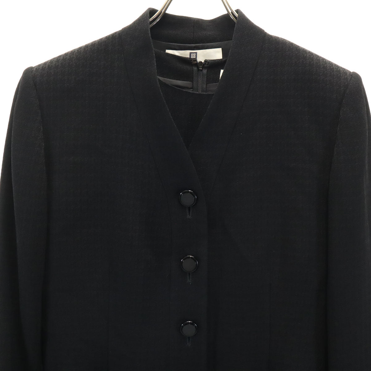 GIVENCHY ジバンシィ 90s 日本製 オールド 柄入り 7分袖 フォーマル ワンピース 10 ブラック アンサンブル レディース