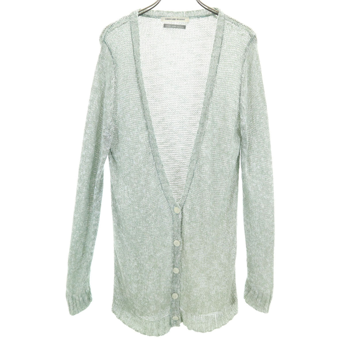 green label relaxing グリーンレーベルリラクシング リネンブレンド 長袖 Vネック ニットカーディガン グリーン系 IMPORT YARN レディース