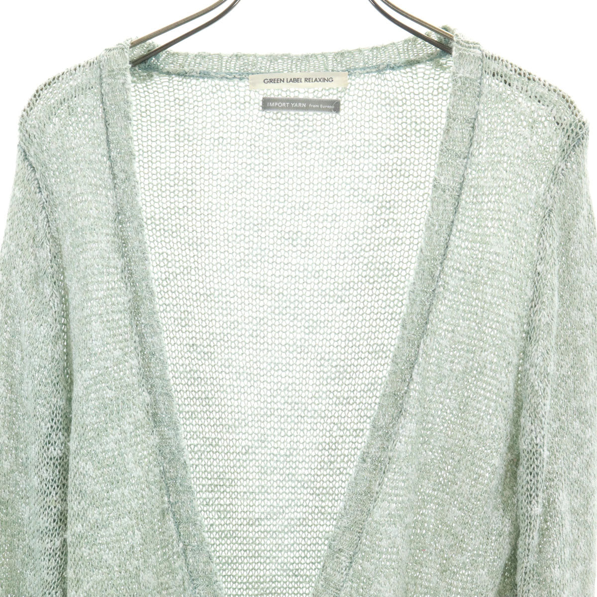 green label relaxing グリーンレーベルリラクシング リネンブレンド 長袖 Vネック ニットカーディガン グリーン系 IMPORT YARN レディース