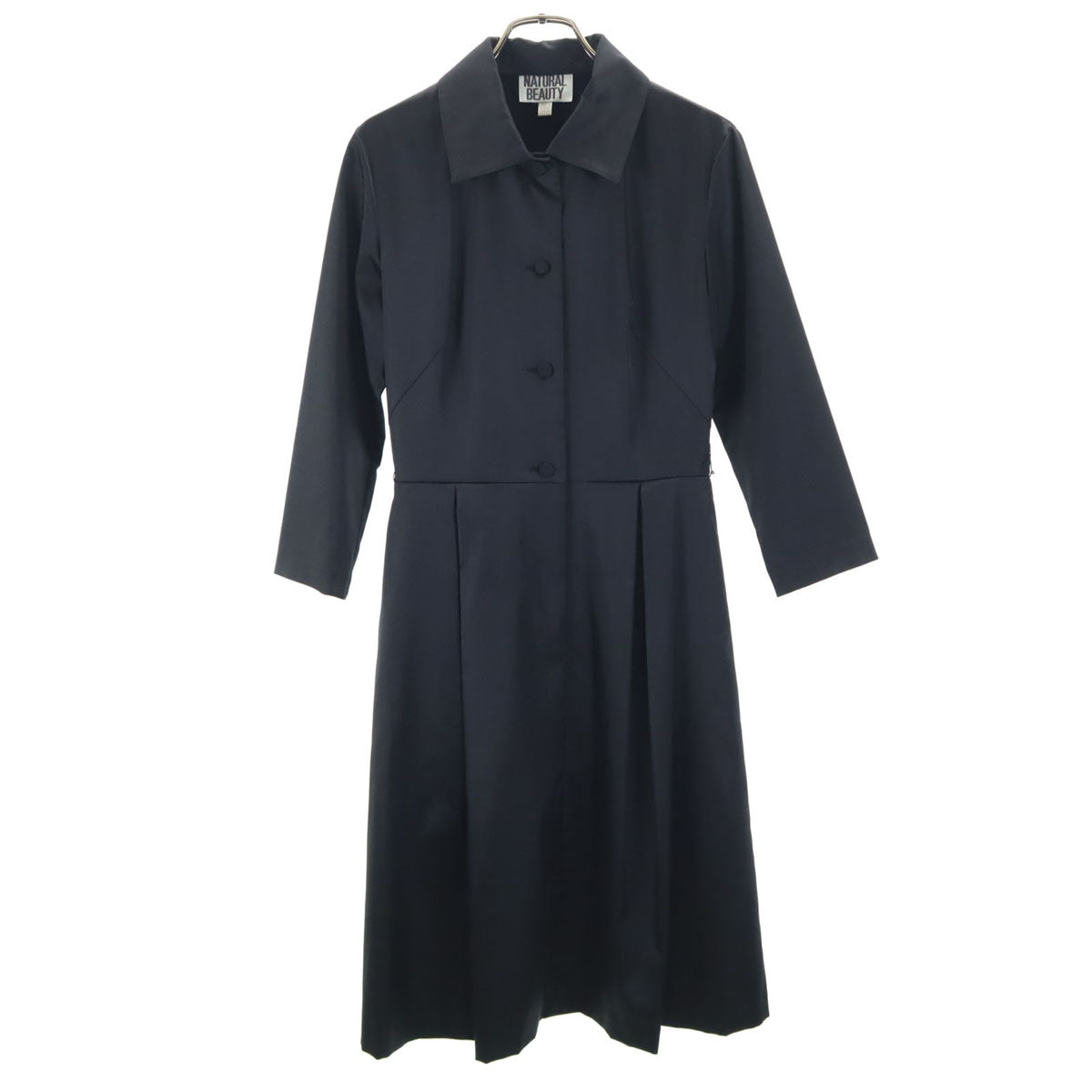 NATURAL BEAUTY ナチュラルビューティー 日本製 7分袖 ワンピース L ブラック レディース