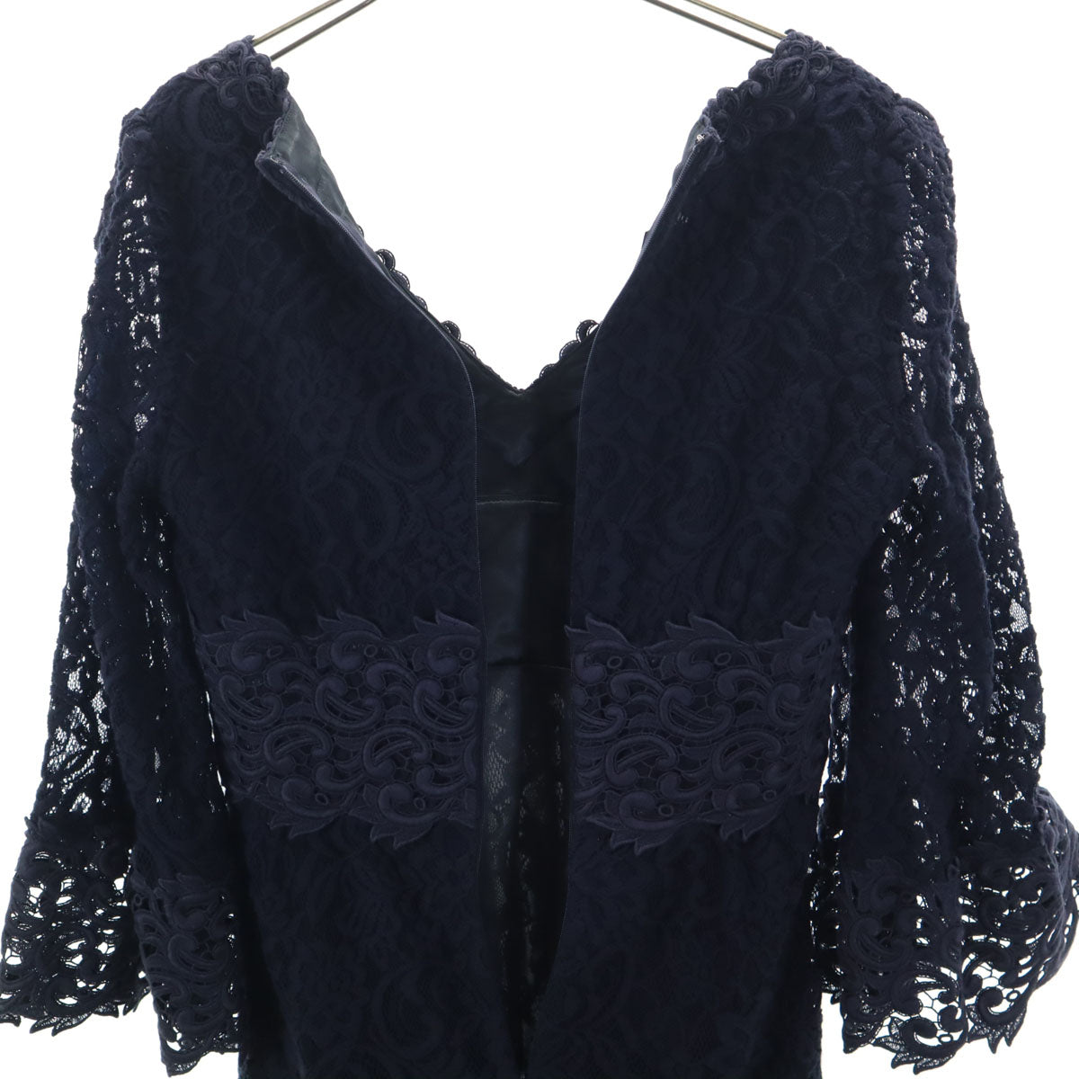 GRACE CONTINENTAL グレースコンチネンタル 長袖 レース ミニワンピース 38 ネイビー レディース